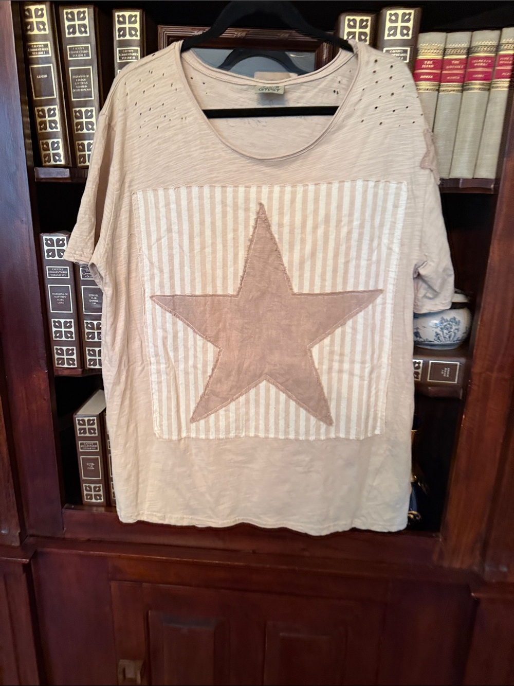 Jaded. Gypsy Neutral Star Patch Short Sleeve Top.  Great for all year